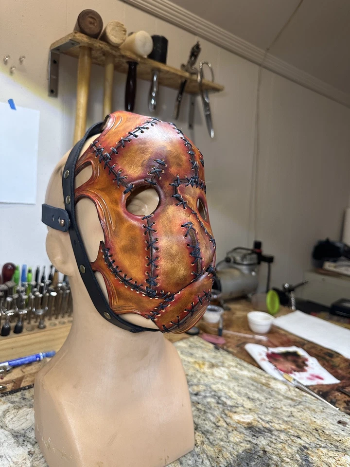 Máscara de piel desollada de Halloween/horror hecha a mano de cuero genuino  Foto 3 de 4