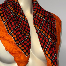 Vintage 1970s Polka Dot Grid Square Scarf Orange Black Red Made in Japan 26x26 A
