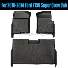 For 2010-2014 Ford F-150 Super Crew Cab TPE Front & Rear Floor Mats Liners Black
