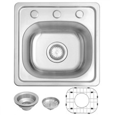 15 x 15 inch Drop in Bar Sink, 304 Stainless Steel Topmount RV Small Kitchen ...