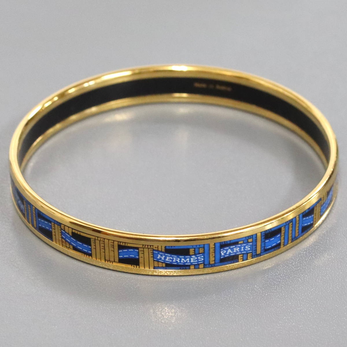 Hermes Enamel Blue Ribbon Cloisonne Bracelet Bangle Pre-Owned