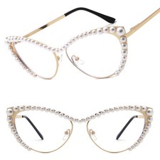 Classic Gold Cat Eye Sunglasses Womens Stylish Pearl Embellishments