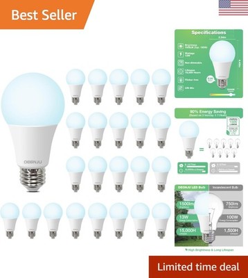 Bright White 100W Equivalent LED Bulbs - 24 Pack A19, 1500 Lumens, Energy Saving
