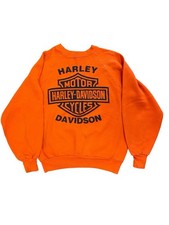Vintage 90s Harley Davidson Men s Small Orange Crewneck Sweatshirt Shield Logo