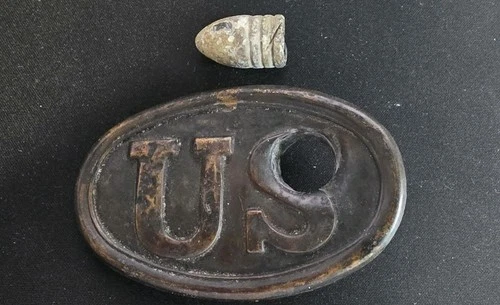 Novelty Civil War US Union Army Belt Plate Buckle w/ Bullet and Hole
