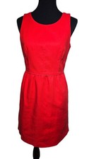 J Crew Poppy Red Pleated Shift Dress 100% Cotton Sz 6