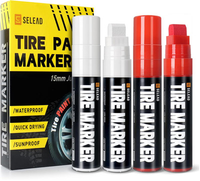 SELEAD Jumbo Tire Marker White Red - 4 Pack 15mm Wide Tip Paint Pens for Car Tir
