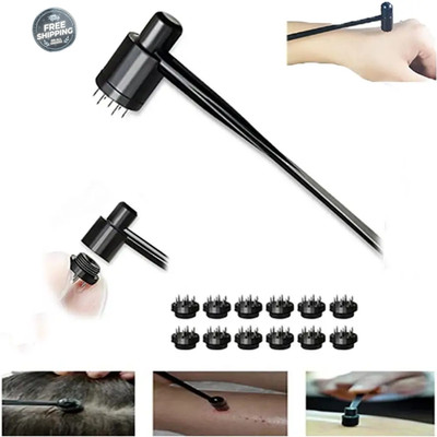 7 Star Needle Plum Blossom Dermal Hammer Set 13pcs Replaceable Heads Kit Therapy
