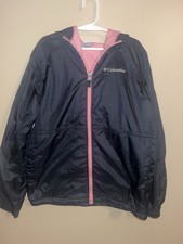 Columbia Girls Center Ridge Fleece Lined Hooded Jacket Size M 10/12 Black Pink