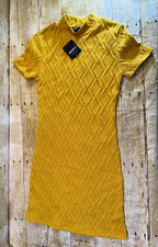 FOREVER 21 KNIT MINI DRESS WOMEN'S MEDIUM CABLE KNIT MUSTARD YELLOW 💗NWT💗