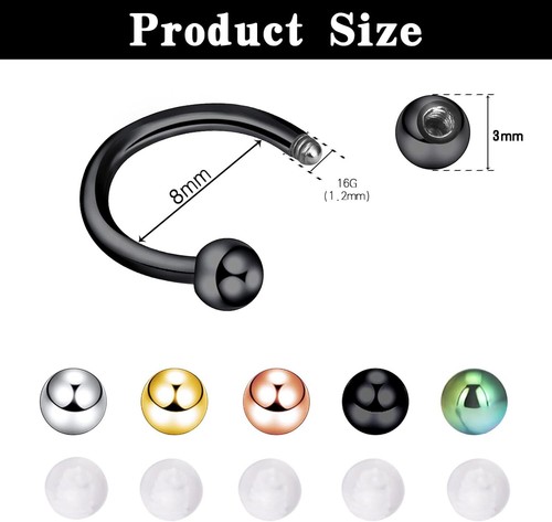 10PCS Nose Septum Horseshoe Ring Labret Stud Lip Ear Tongue Eyebrow Piercing - Bild 81 von 82