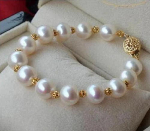 HUGE NATURAL 10-11MM ROUND SOUTH SEA GENUINE WHITE PEARL BRACELET 14K - Image 2 of 2