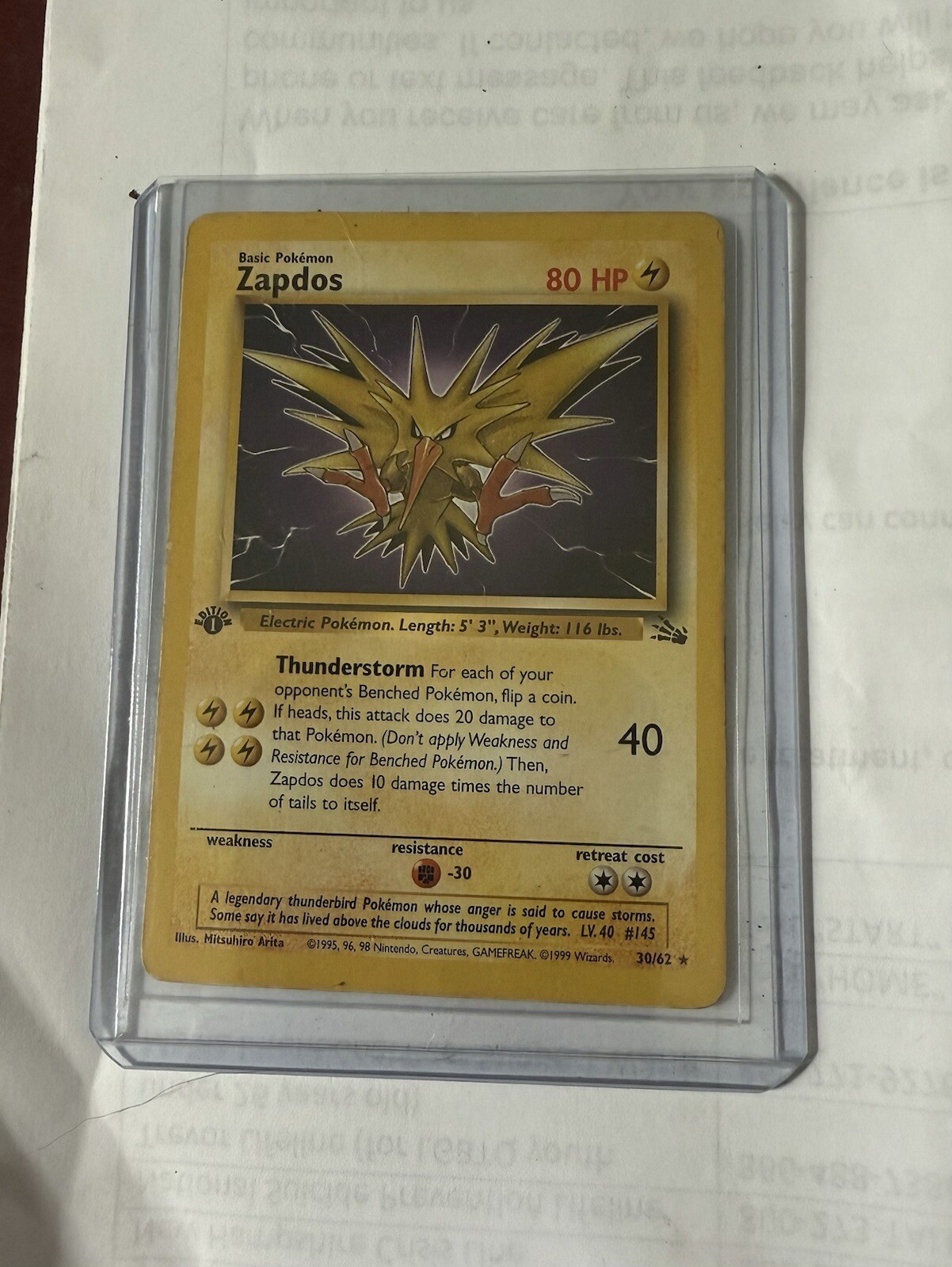 Pokémon Fossil Zapdos 1st Edition 30/62