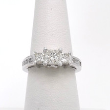 14k White Gold Natural Diamond 3 Stone Setting Engagement Ring Princess Cut Kays