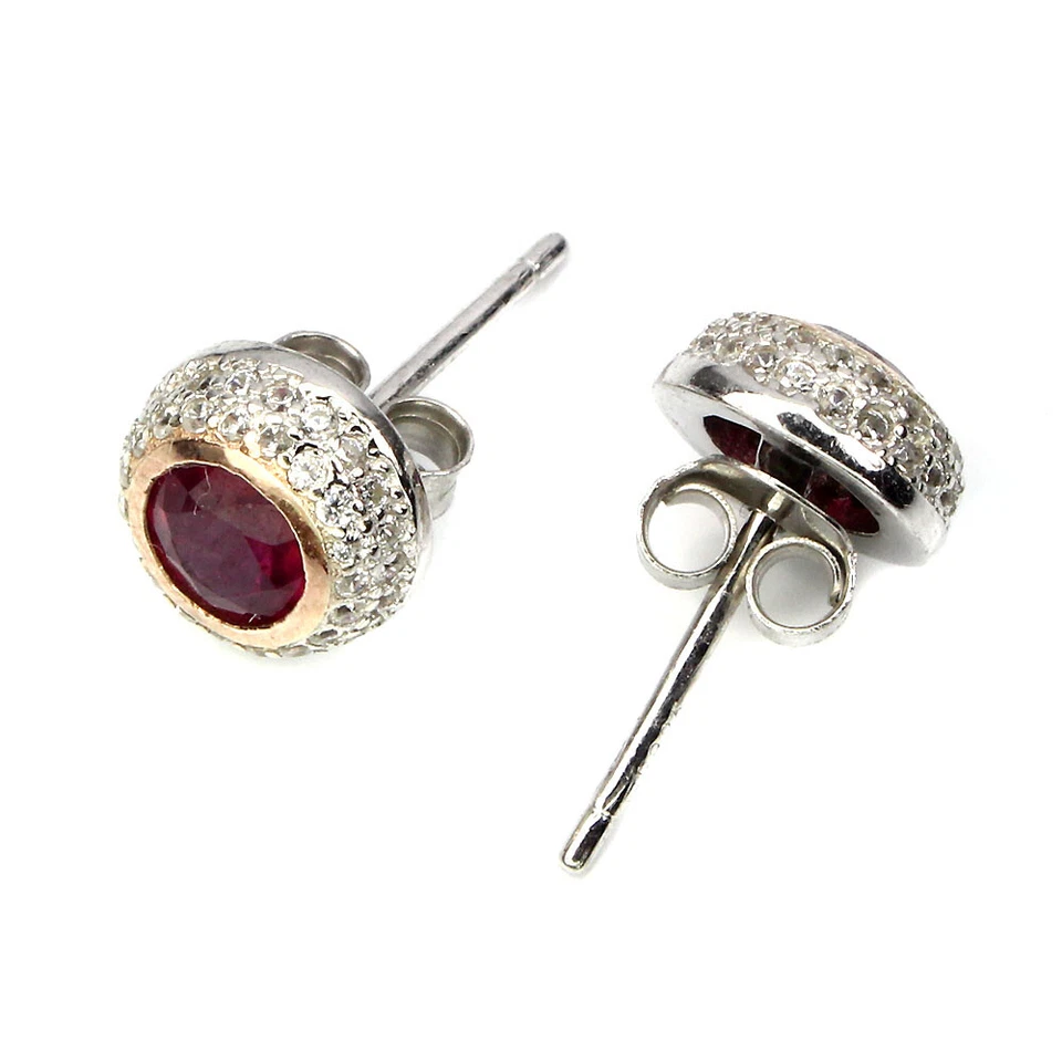 925 Sterling Silver Earrings Round Ruby 5mm Natural Gemstone Jewelry 💝💝💝💝💝 - Image 3 of 4
