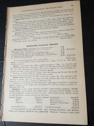 Hudson Hoositonic Rcpp 1888 original train report HOUSATONIC RAILROAD BRIDGEPORT Danbury ...