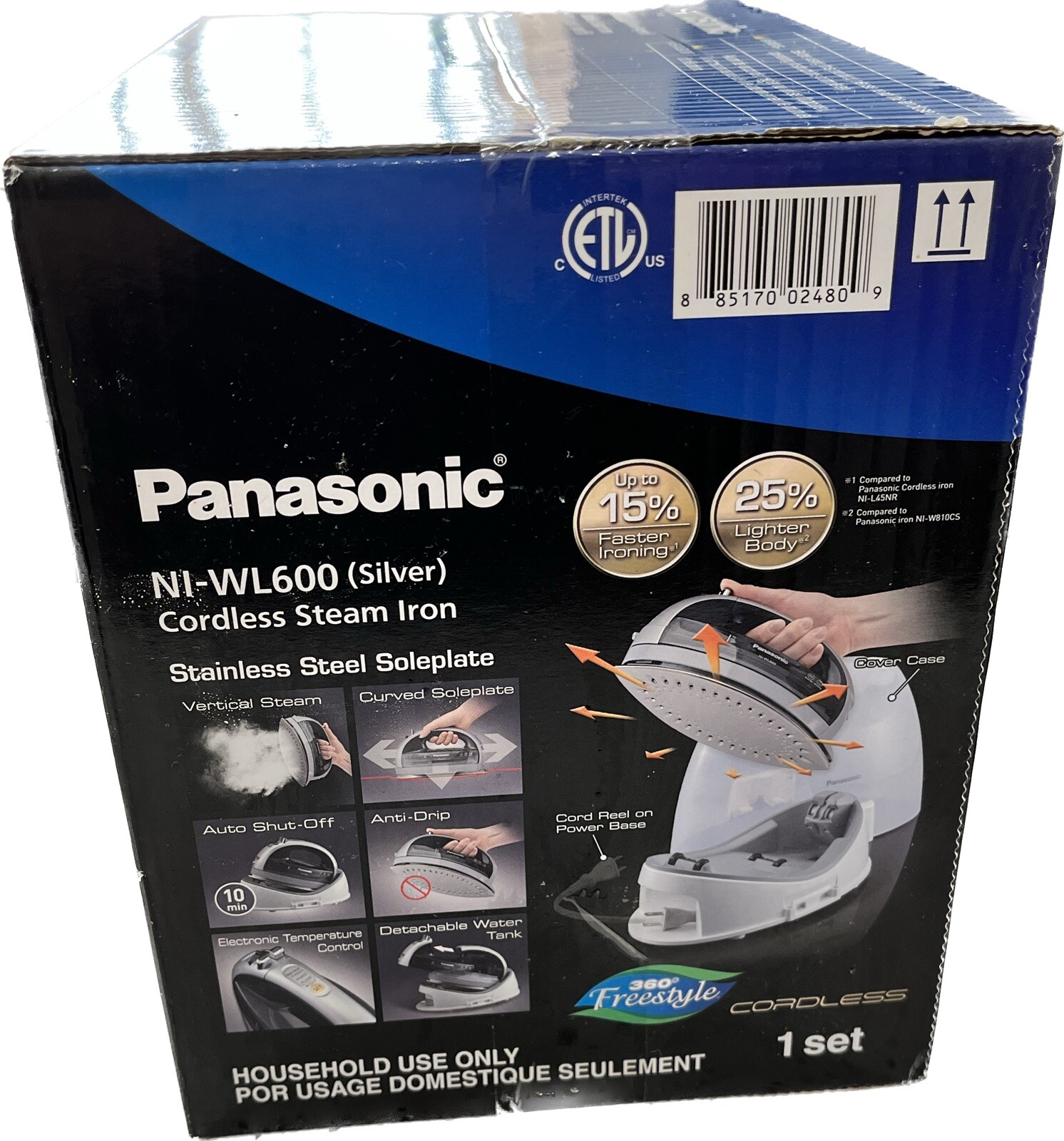 Panasonic Cordless 360-Degree Freestyle Steam/Dry Iron Silver NI-WL600 - NEW