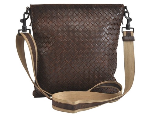 Authentic BOTTEGA VENETA Intrecciato Leather Shoulder Cross Body Bag Brown 3198M