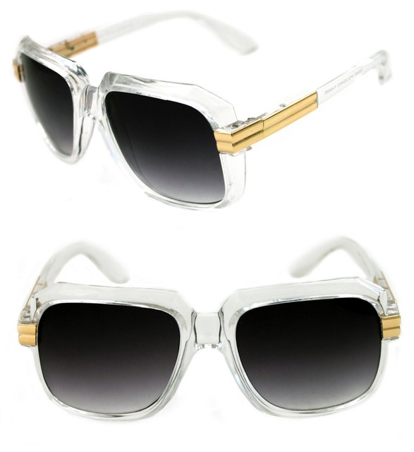 Men's Hip Hop 80's Vintage 607 Black Lens Sunglasses RUN DMC CLEAR GOLD