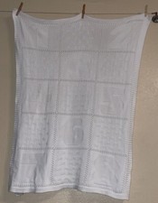 PBK Pottery Barn Kids Baby Blanket Sweater Knit Squares Numbers White Cotton