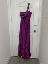Purple Satin One Shoulder Blinged Jeweled Prom Dress