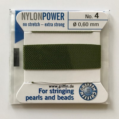 OLIVGRÜN NYLON POWER SEIDIG SCHNUR FADEN 0,60mm SCHNUR PERLEN GRIFFIN 4