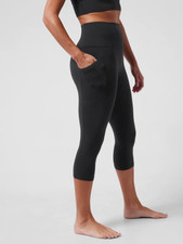 ATHLETA Womens Salutation Stash Pocket Crop Leggings- Black- Size XS- NWT