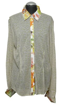 Marc Cain Women's Blouse 44 N6 Green Animal Print Leo Long Clear Lightweight New