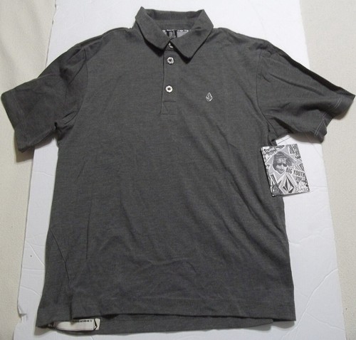 NEW Volcom sz Medium 10 12 Big Youth short sleeve polo shirt boys solid gray