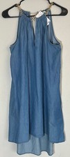 NWT Michael Kors Womens Mini Dress Blue M Neck Chain Sleeveless Cadet Wash