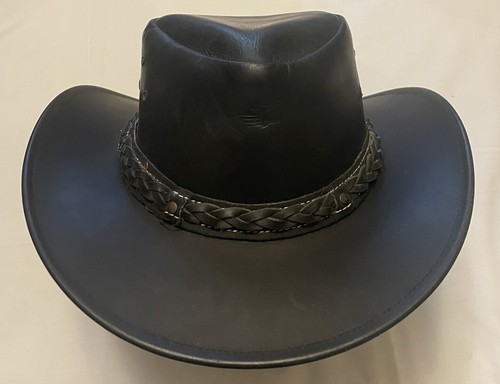 Conner Handmade Leather Down Under Hat Black XL Style A1001-4 Crocodile Dundee - Picture 2 of 8