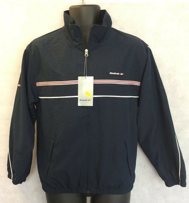 Reebok gewebte Jacke mit durchgehendem Reißverschluss Größe Large Jungen marineblau brandneu mit Etikett