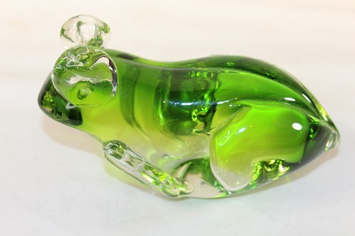 Art Glass Frog Paperweight Figure Green Glass Frog Thick Heavy Glass - Picture 5 of 9