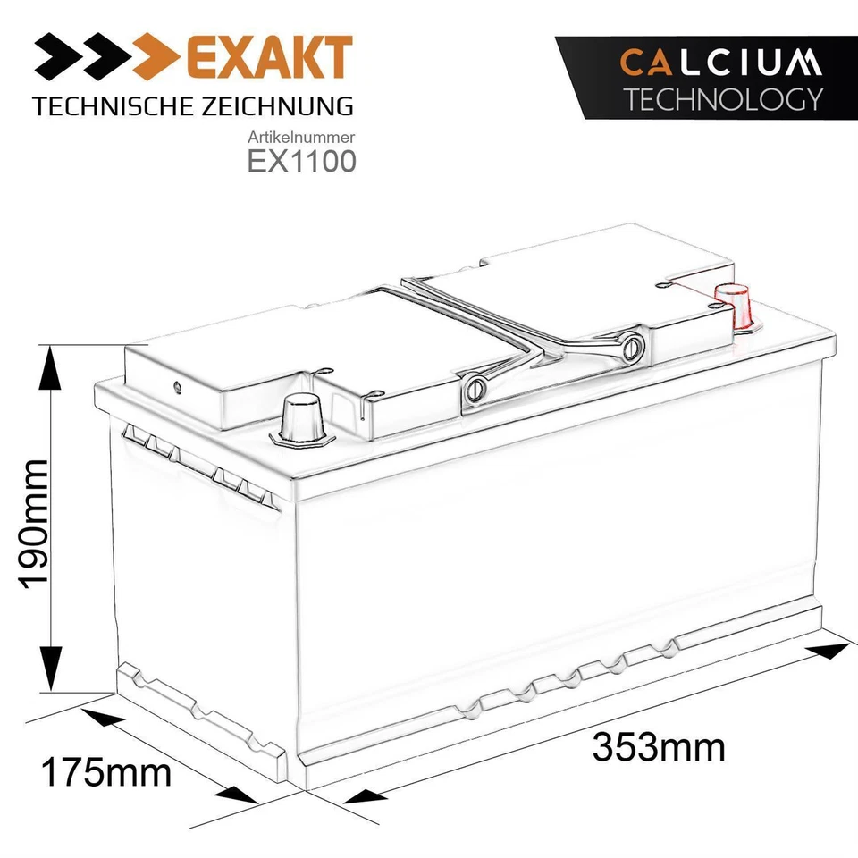 EXAKT Autobatterie 12V 110Ah 950A Starterbatterie statt 88Ah 90Ah 95Ah 100Ah - Bild 4 von 4