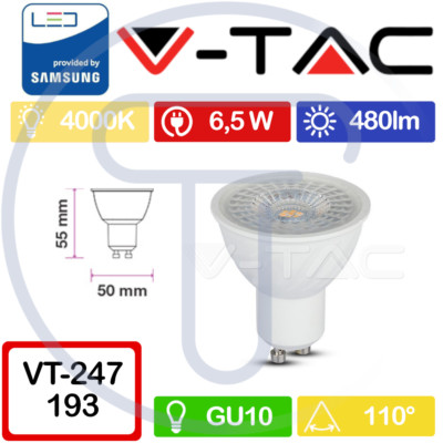 V-TAC PRO VT-247 193 LED-Projektor Samsung Chip GU10 6,5W 110° 4000K