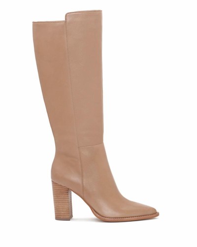 Vince Camuto Ellarra Truffle Taupe Pull on Pointed Toe Block Heeled Knee Boot