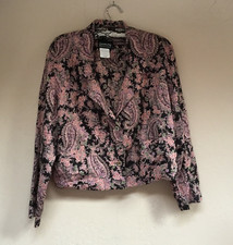 Vintage Carole Little For Saint-Tropez West Crop Blazer Sz 8 Black Pink Paisley