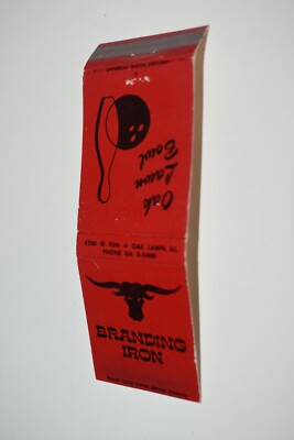Branding Iron Oak Lawn Bowl Illinois 20 Strike Matchbook Cover