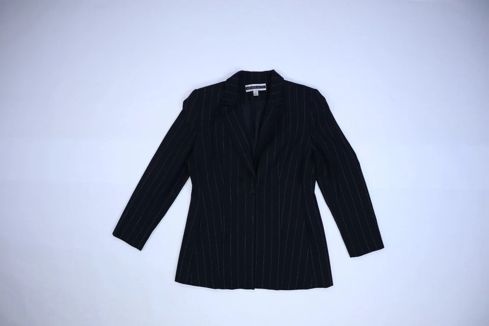 Blazer vestido vaquero plisado de lana a rayas negras Amanda Smith 3 piezas para mujer 6 Foto 2 de 4