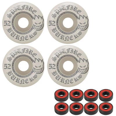 Spitfire Skateboard Wheels Burners 52mm 99A White/Silver with Abec 5 Bearings