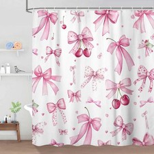 Pink Bow Shower Curtain Cute Bow Fabric Shower Curtains for Bathroom Modern A...