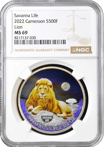 Cameroon 500 francs 2022, NGC MS69, "Savanna Life - Lion" Top Pop 1/0