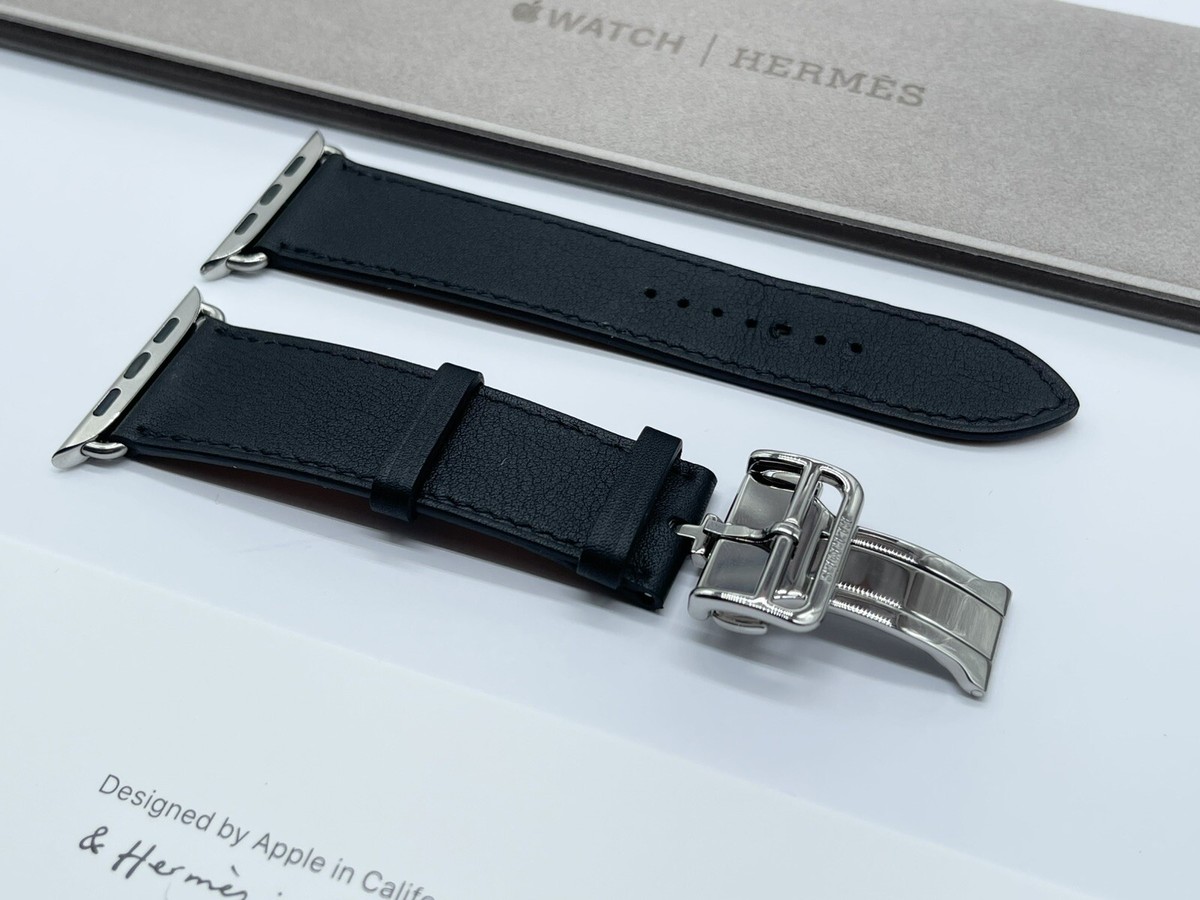 時計 AppleWatch Hermes Noir Deployment Buckle Hermès Apple Watch Strap Single Tour 42 / 44 / 45 mm