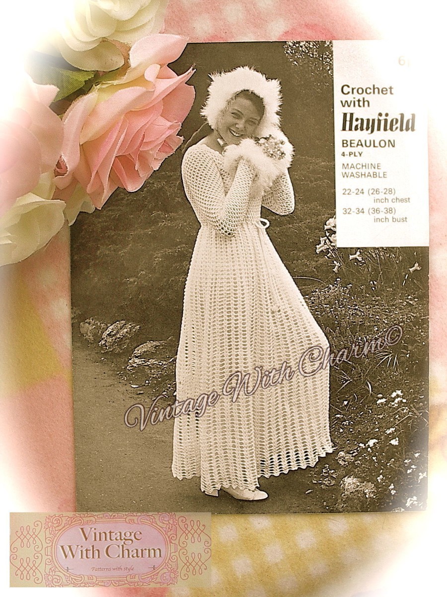 Vintage Crochet Pattern Wedding Bride Bridesmaid Dress 4 sizes 22-38 Bust |  eBay