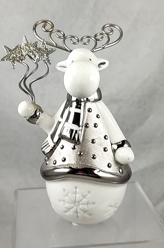 Pier One Moose Figurine White Silver Ceramic 4.5 inches Tall Retired Winter - Picture 2 of 11