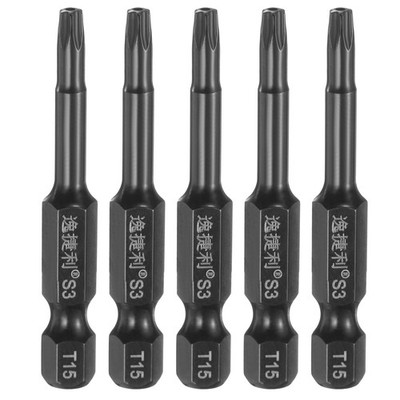 5pcs T15 Torx Head Screwdriver Bit 1/4'' Hex Shank 2'' Long Magnetic with Hole