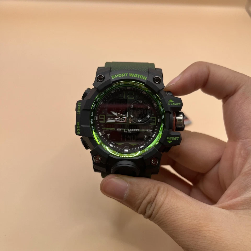 SAMDA Sport Watch Mens Black Green Digital Analog Alarm 50M Water Resistant 3133 - Image 2 of 4