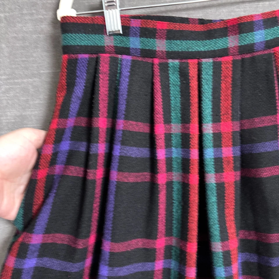 Falda De Colección Leslie Fay S Roja Verde Púrpura Lana A Cuadros Plisada Midi Preppy Vacaciones Foto 2 de 4