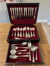 S Kirk & Son Repousse Sterling Flatware Set Service for 12 + Servers ~2.6kg