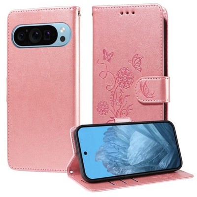 Für Google Pixel 9 / 9 PRO Geprägte Schmetterling Blumen Leder Handy Hülle...